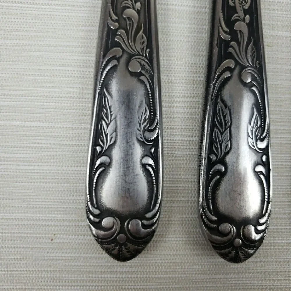 Amefa Dinner Knives Stainless Holland AFS1 4 Pcs Scroll Leaf Flatware Silverware